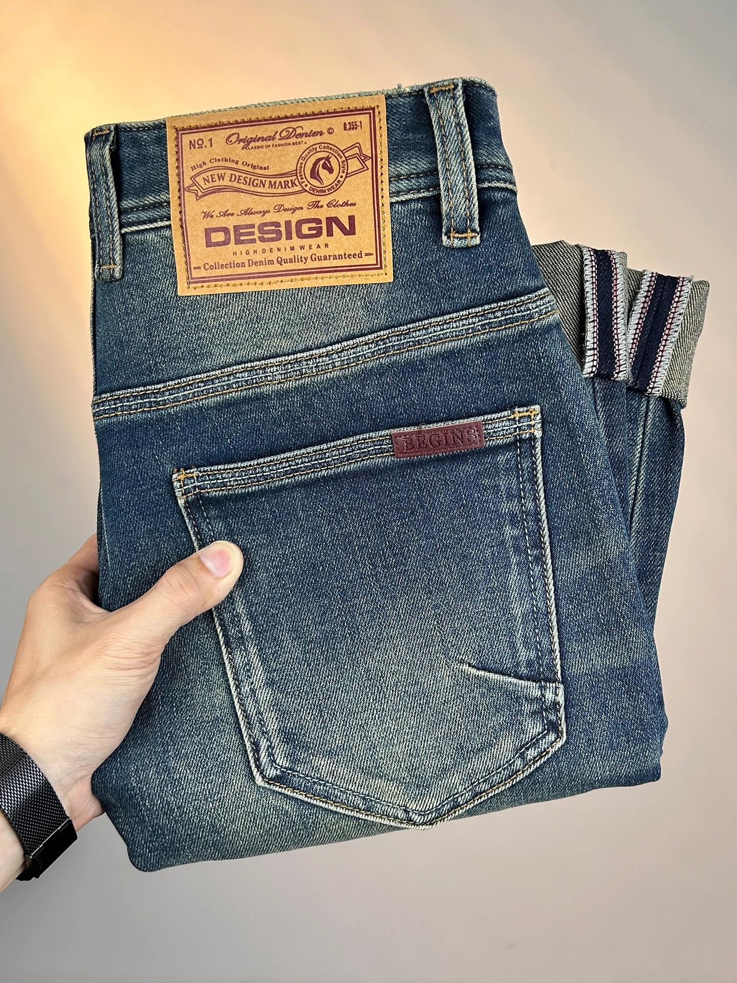 

High-End Men's Straight Leg Jeans Casual Waed American Sle Comfortable Trendy Cotton Stretch Denim mid Waist Zipper Fly