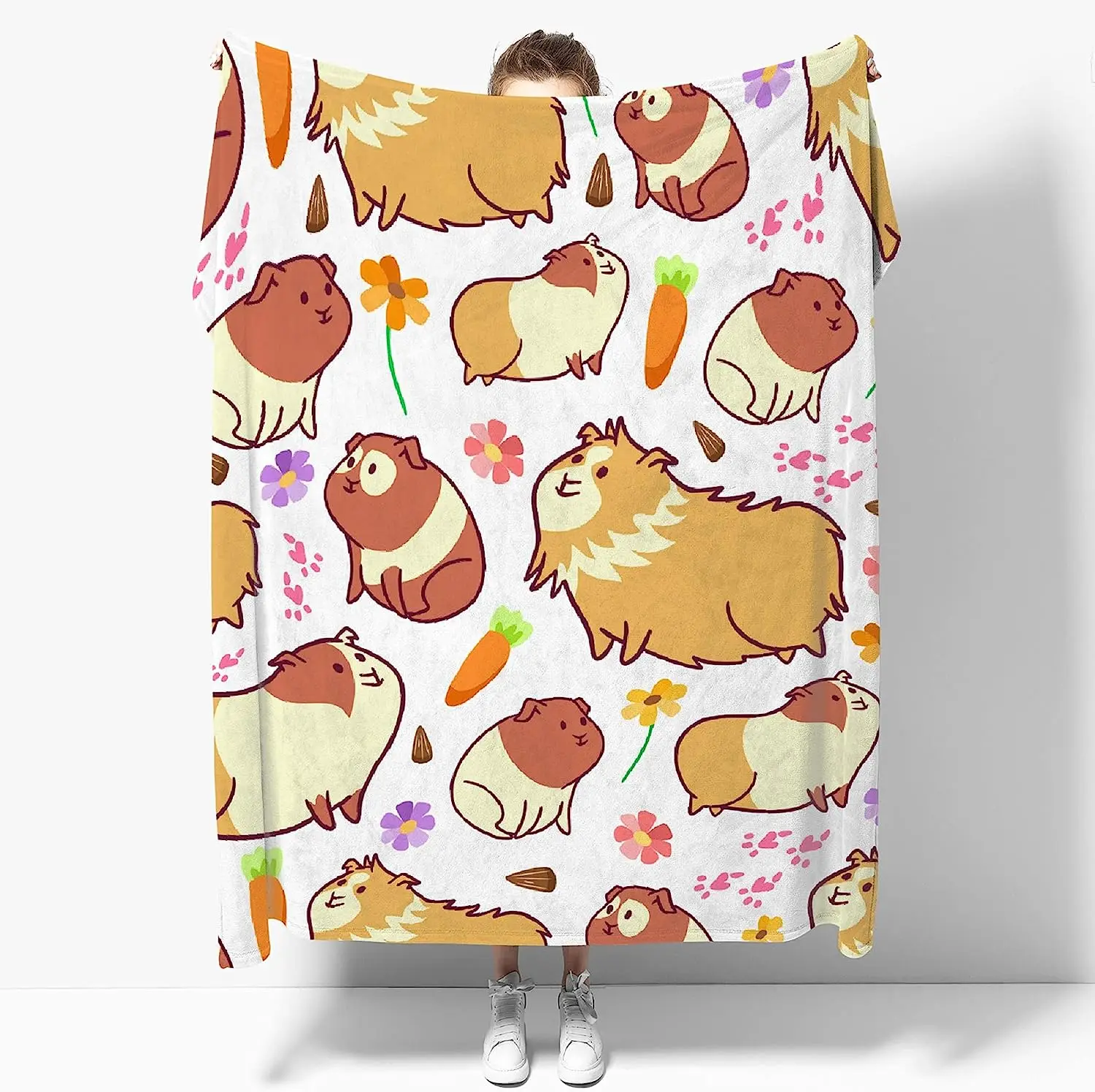 Guinea Pig Blanket Gift Lightweight Throws -Guinea Pig-Plush Cute Animals Fish Decor Kids Quilt Kawaii Soft Flannel