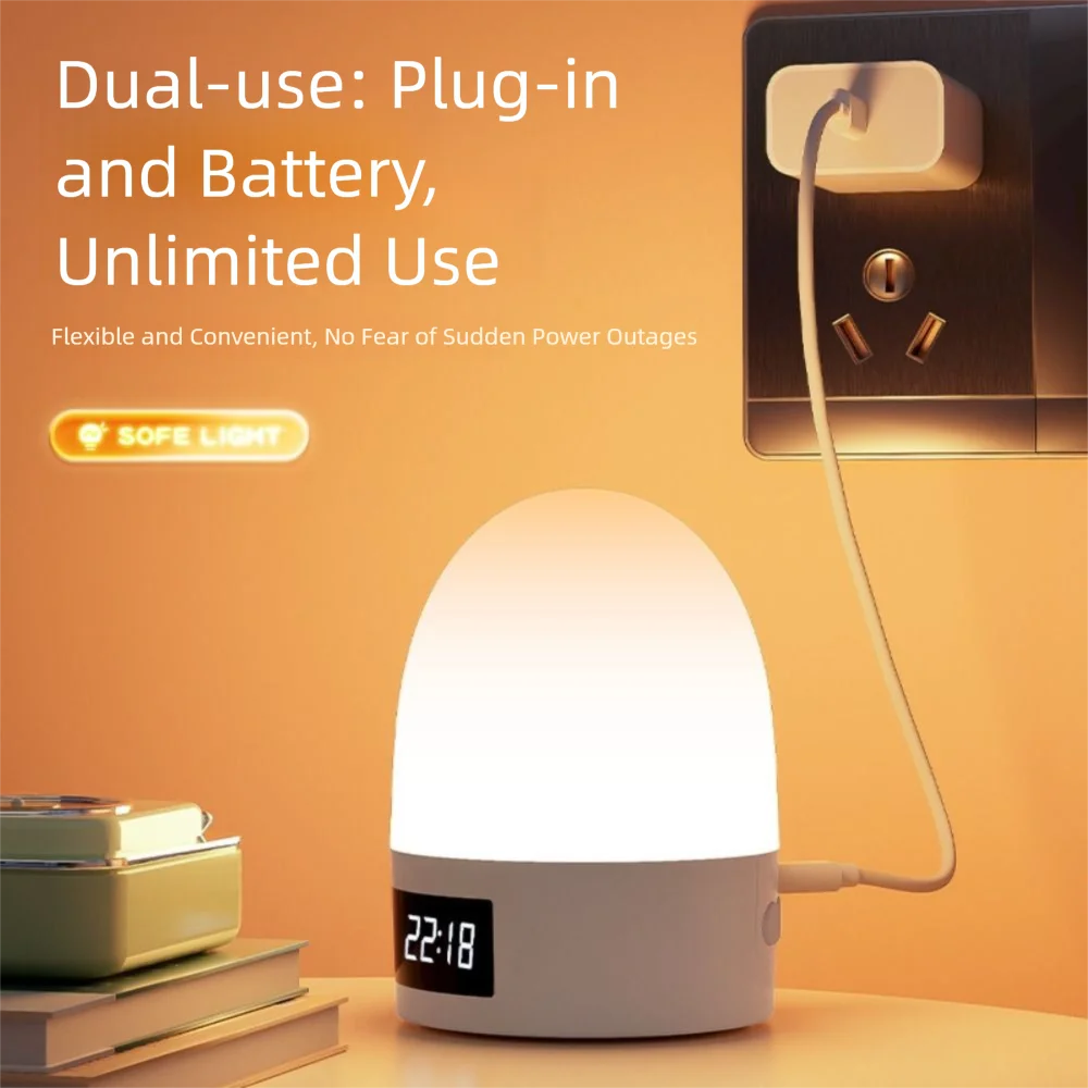 

3 Color Touch Night Light Dimming Eye Protection Sleeping Lamp Remote Control with Digital Clock Bedroom Bedside Lamp Kids Room