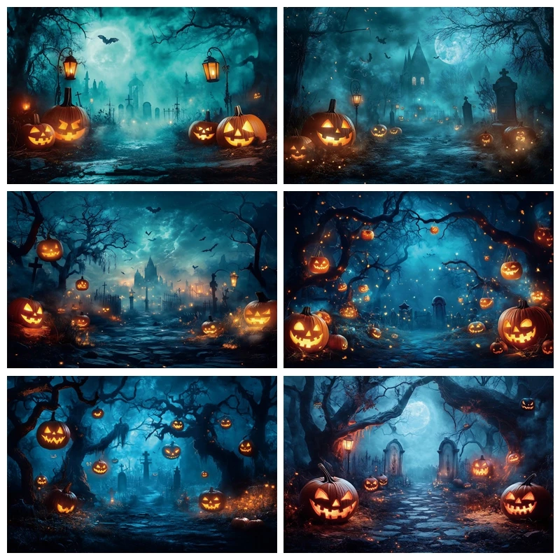 

Halloween Photography Backdrop Horror Night Scary Castle Pumpkin Moon Forest Party Baby Portrait Background Decor Photo Studio
