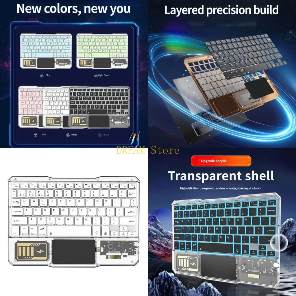 Bluetooth-Compatible Keyboard With LED Backlit And Touchpad Transparents Case For PC Laptop best sale