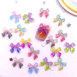 Resin Clear Candy Color Glitter Butterfly Nails Art Flatback Rhinestones Colorful Bow Figurines 50PCS DIY Scrapboos Decor Crafts