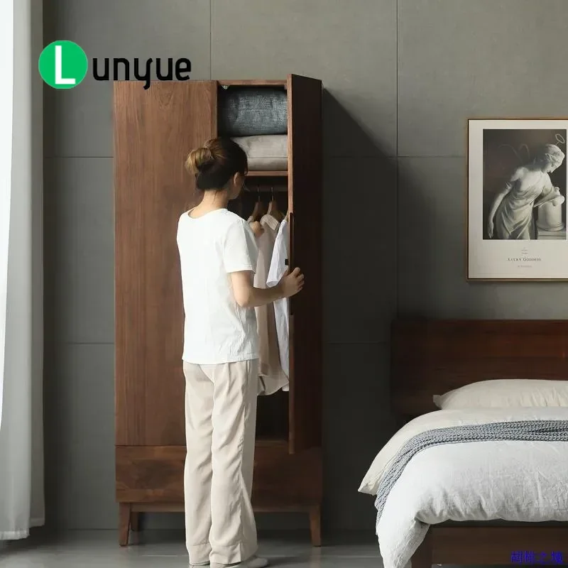 North American Black Walnut Wardrobe Nordic Modern Simple All Solid Wood Single Cabinet for Small Apartment Household Storage