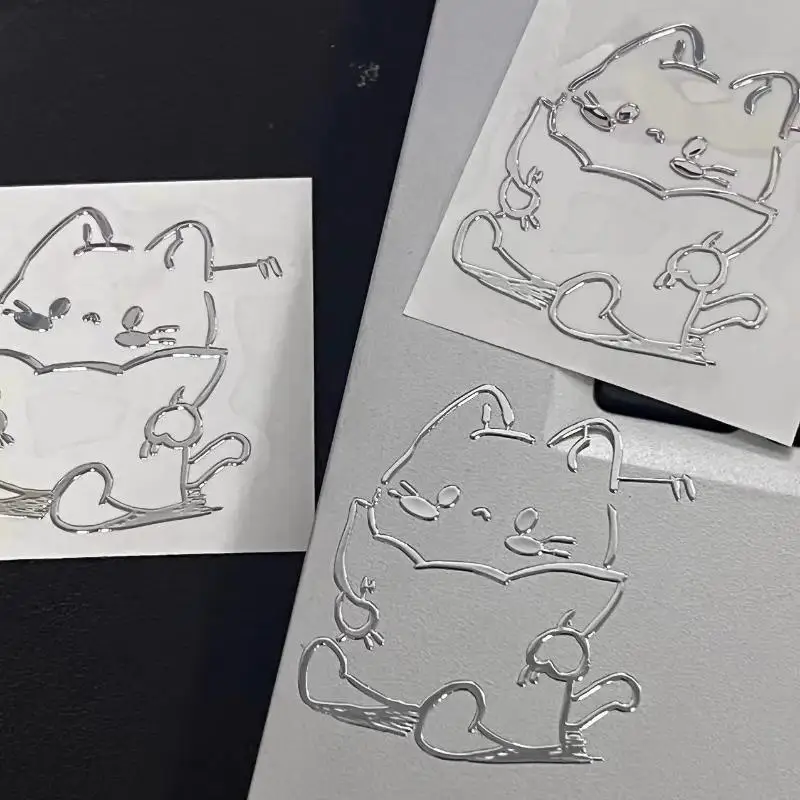 Waterproof 3D Metal Stickers With Girl And Cat Cartoon Characters For Phone Laptop DIY Decoration Creative Aesthetic Style