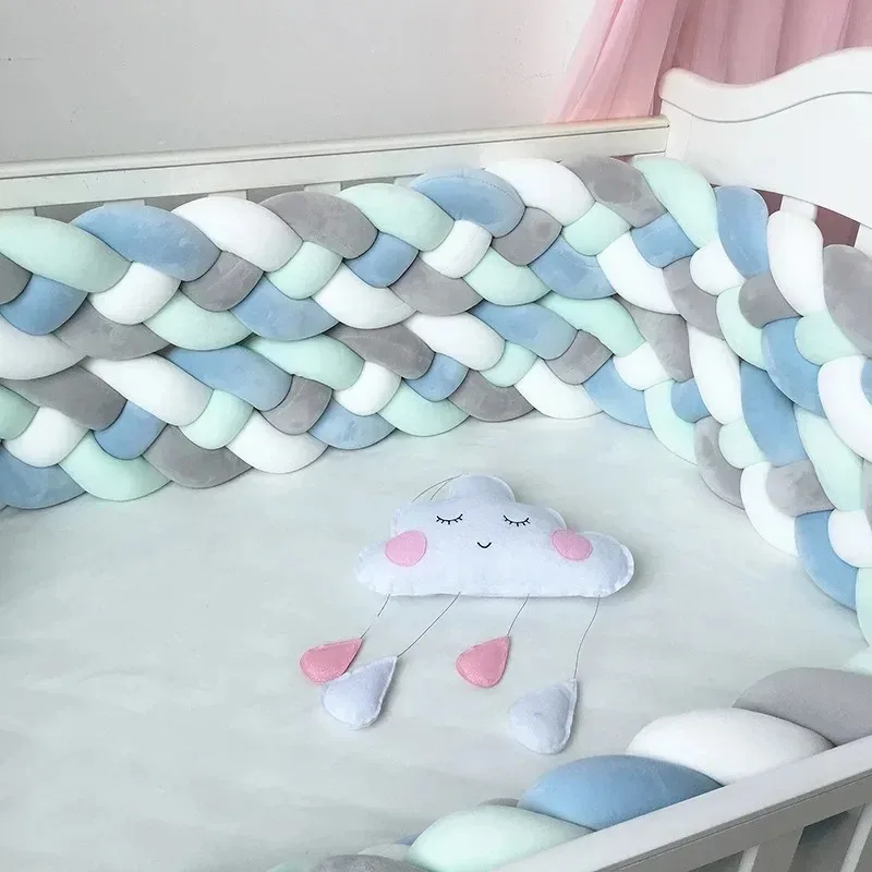 

4 Strands 3 Meters Baby Crib Bumper Knotted Braided Bumper Soft Knot Pillow Pad Nursery Cradle Decor Newborn Crib Protector