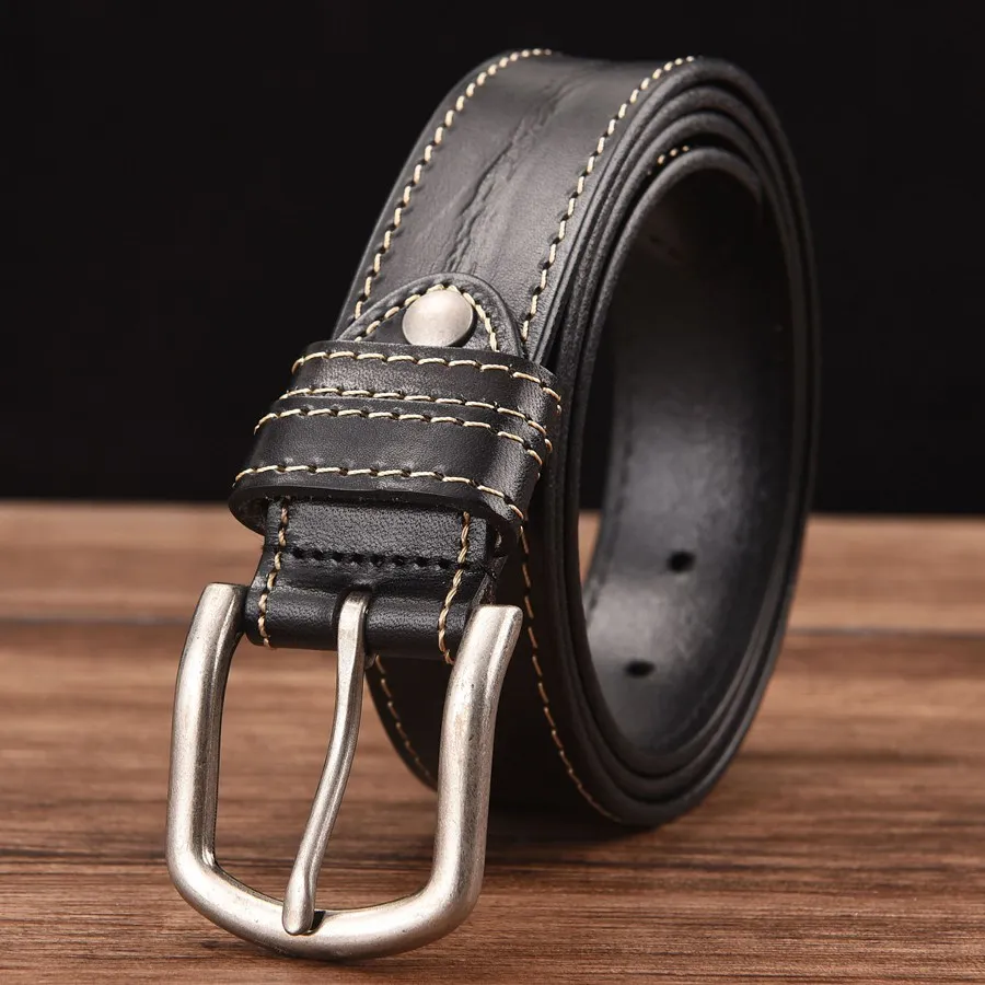 Genuine Leather Belt First Layer Cowhide Belt Cow Leather Men Belt Pin Buckle Waist Belt Black/Coffee Designer Belt Width:3.5cm