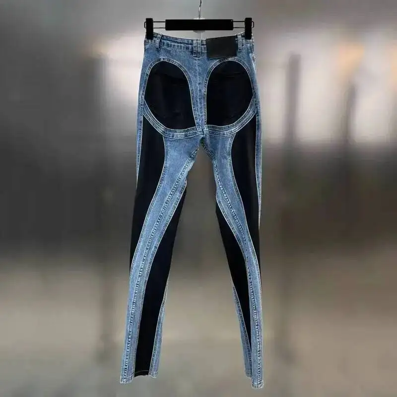 ANJY Autumn New Women Chic Y2K Streetwear Hip Hop Original Denim Spliced Black Design Pencil Pants Casual Ins Trendy Jeans A7158
