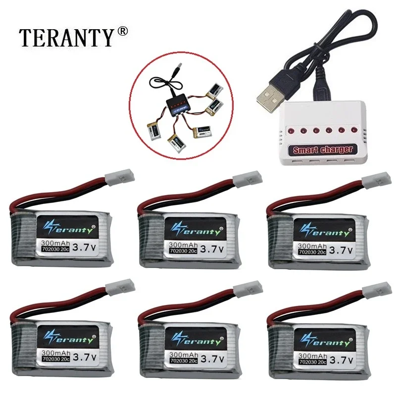 3.7V 300mAH Lipo Battery + 6-in-1 Charger For Udi U816 U830 F180 E55 FQ777 FQ17W Hubsan H107 Syma X11C FY530 RC Drone Battery