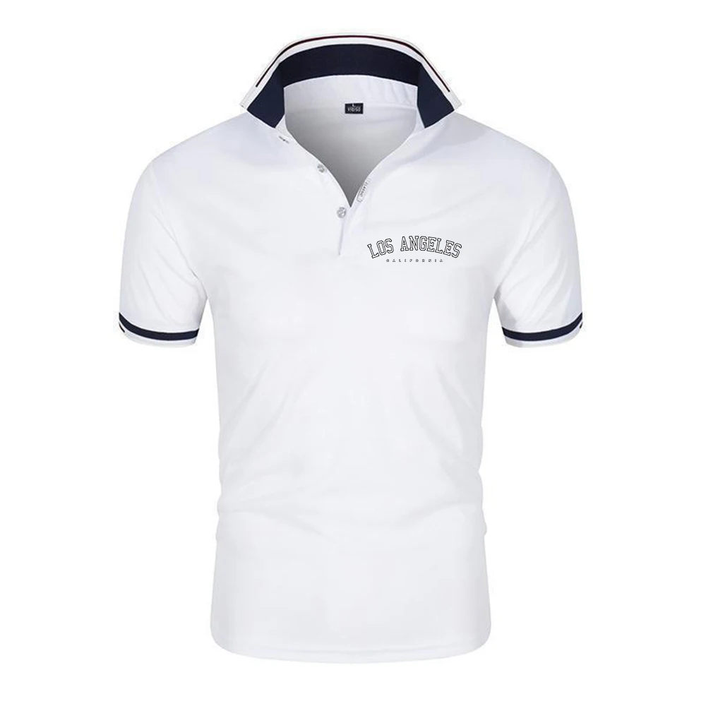 Los Angeles Letter Design Fashion 2025 New Man's Summer Solid Color Short Sleeve High Quality Classic Slim Fit Polo Shirt