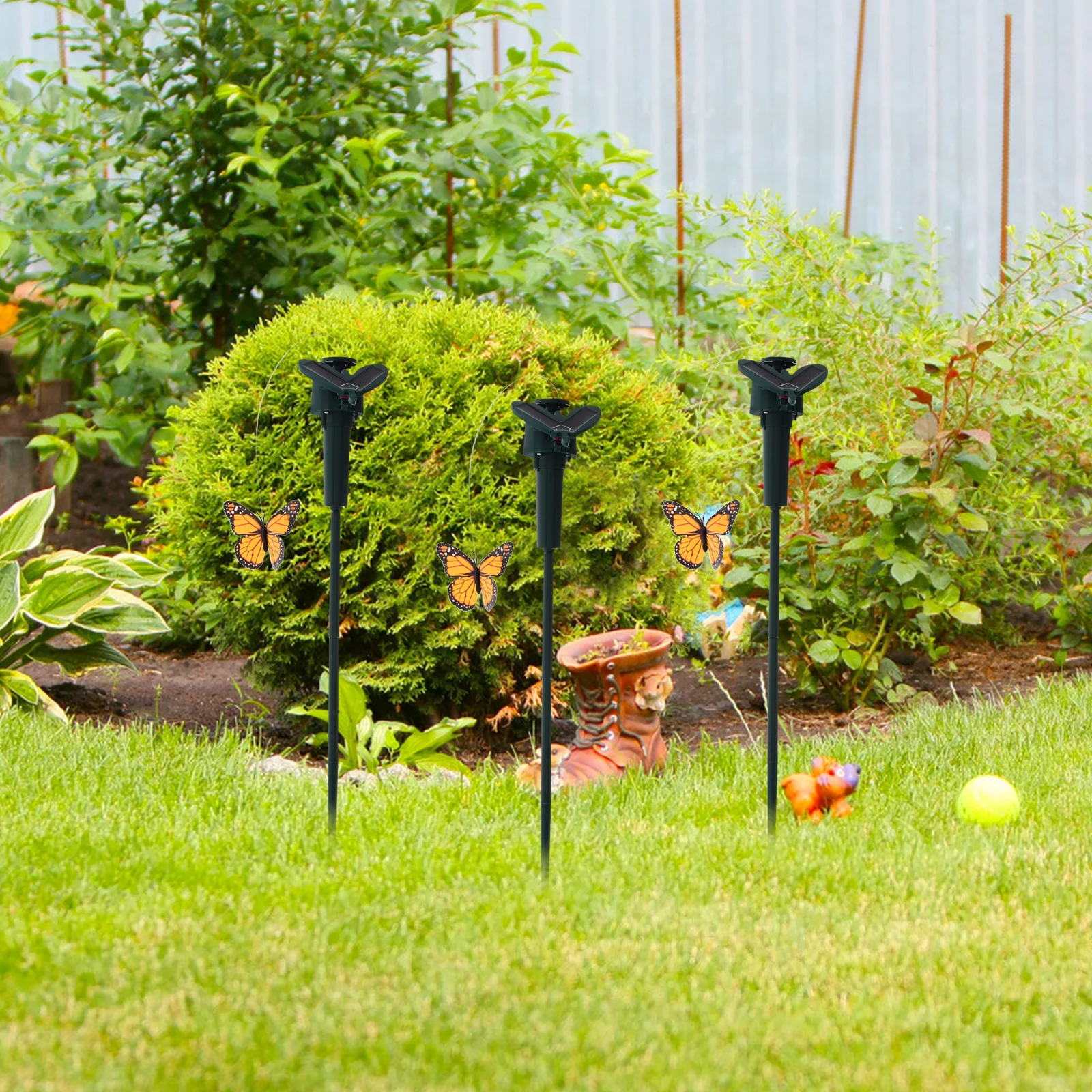 

3pcs Garden Stakes Fluttering Decorations Lawn Yard Decorative Moving Stake Solar Powered Rotating Bird Flower