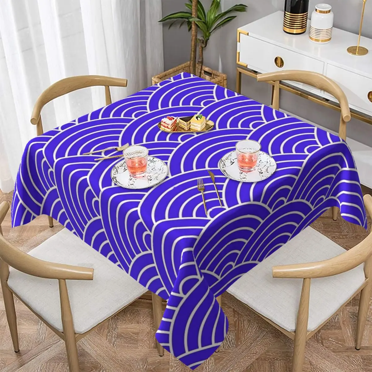 Japanese Seigaiha Wave Tablecloth Blue Waterproof Table Cloth Retro Wedding Birthday Party Graphic Table Cover Decoration