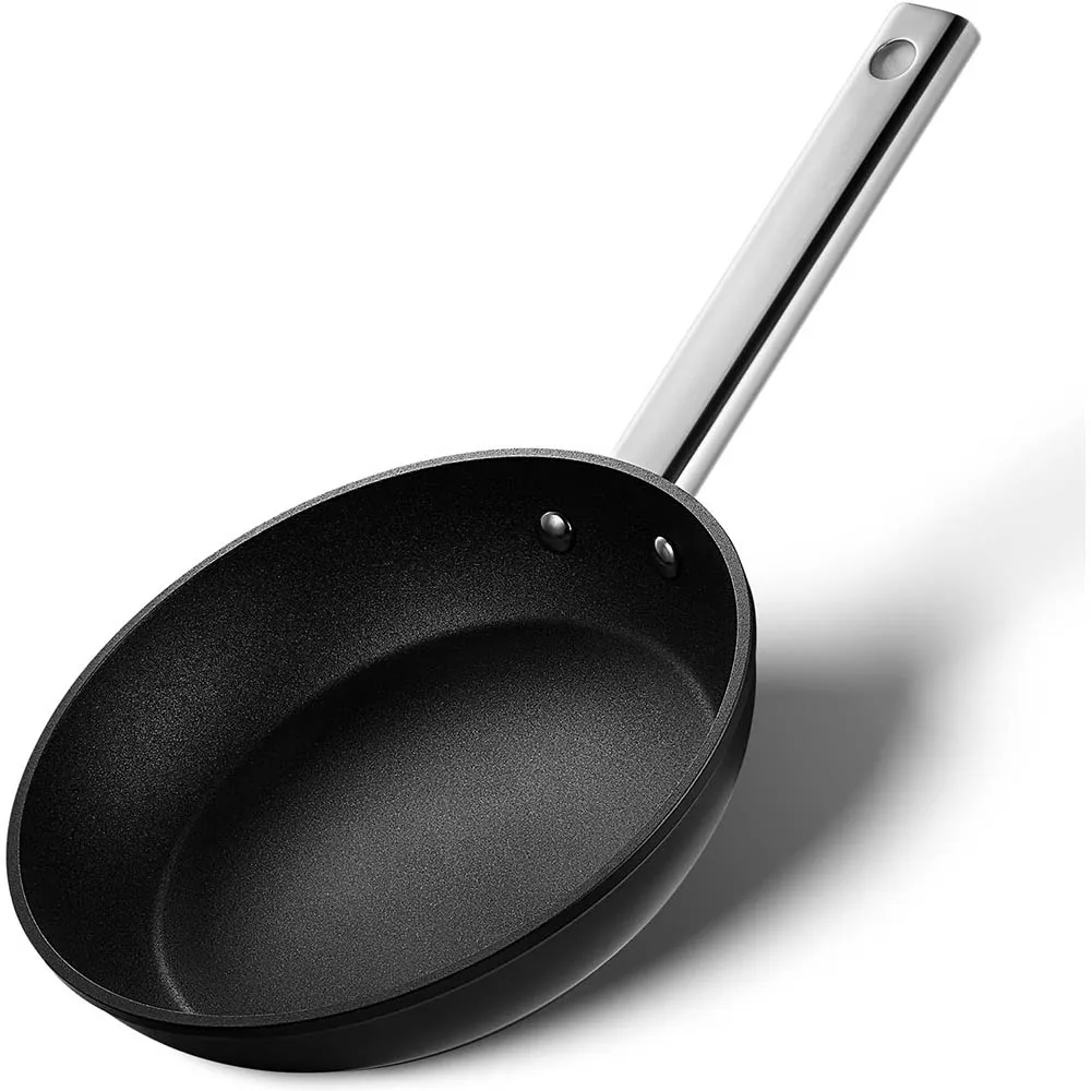 8/9.5 Inch Non Stick Frying Pans - Black Plasma Ultra Hard Coated Skillet with Stainless Steel Handle, Oven Safe to 420°F