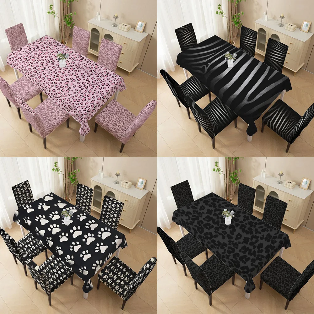 Elastic chair cover high back dining chair cover set, zebra print leopard print paw print, animal texture pattern