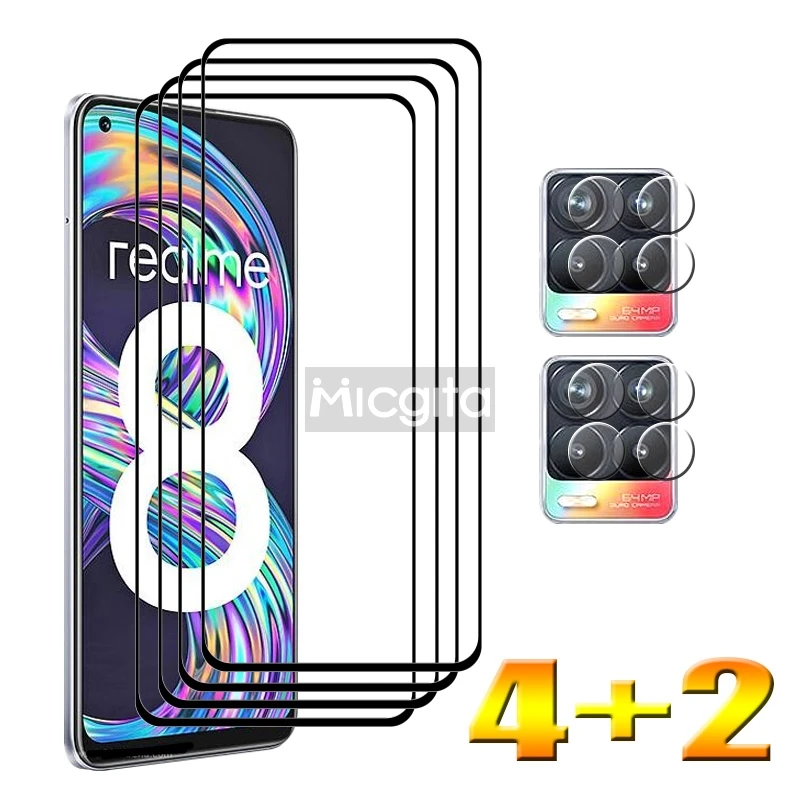 

4+2 Tempered Glass Protector For Realme 8 RMX3085 8pro RMX3081 Screen Glass 6.4" and Soft Fiber Camera film