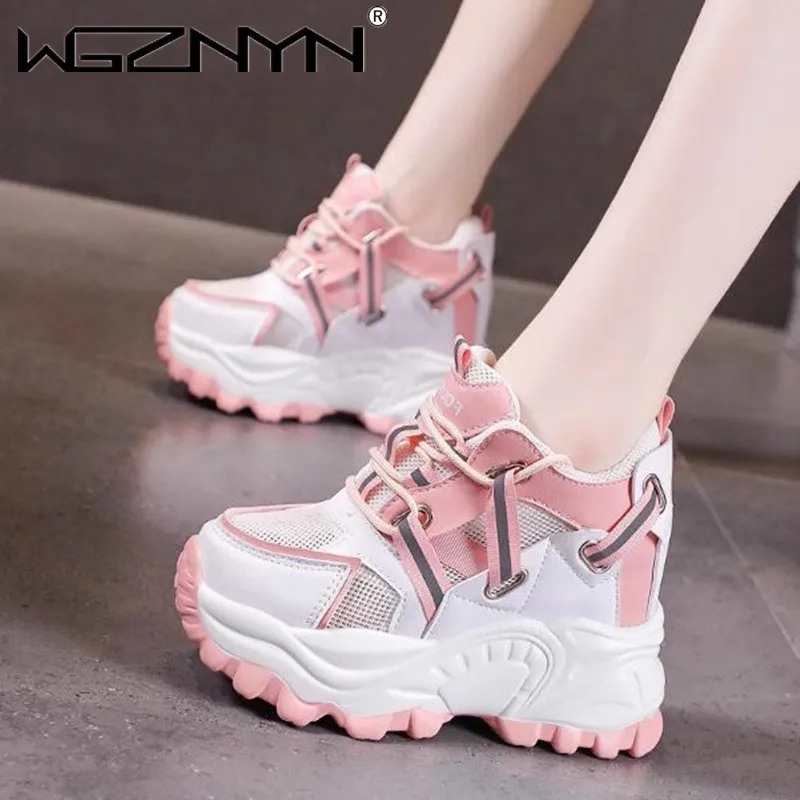 10CM Autumn Fashion Non Slip White Shoes Women Breathable Platform Casual Lace Up Sneakers Ladies High Top Wedges Zapatos Mujer