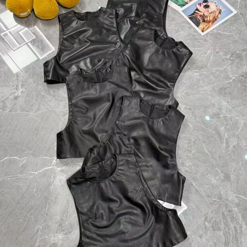 

Женский жилет из натуральной овчины Haining, круглый вырез, модный, универсальный, короткий, для повседневной носки, в разных цветах