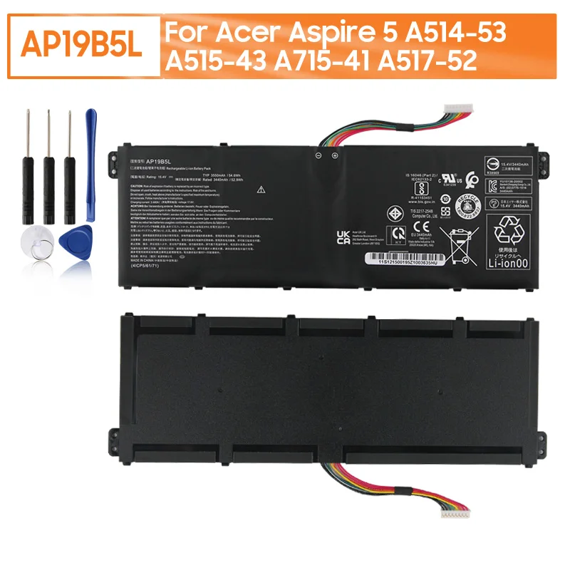 Brand New AP19B5L Battery For Acer Aspire 5 A514-53 A515-43 A715-41 A517-52 A515-52G AV15-51 SF314-512 TMP215-41 3550mAh