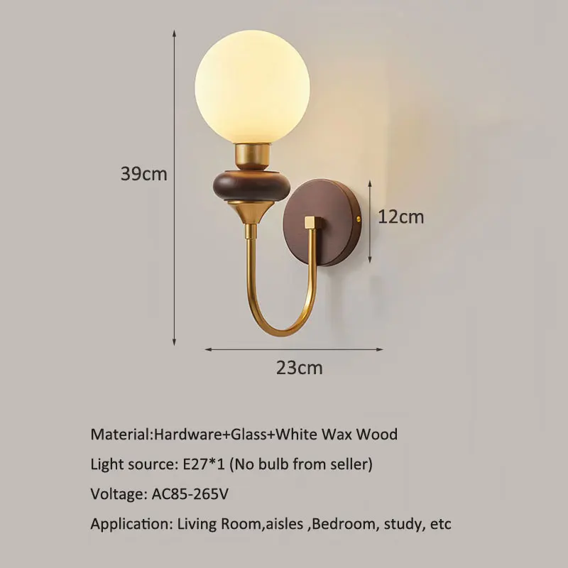 French Medieval Bedroom Bedside Wall Lamp Glass Retro Living Room Corridor Study Hotel Foyer Solid Wood Reading Wall Light