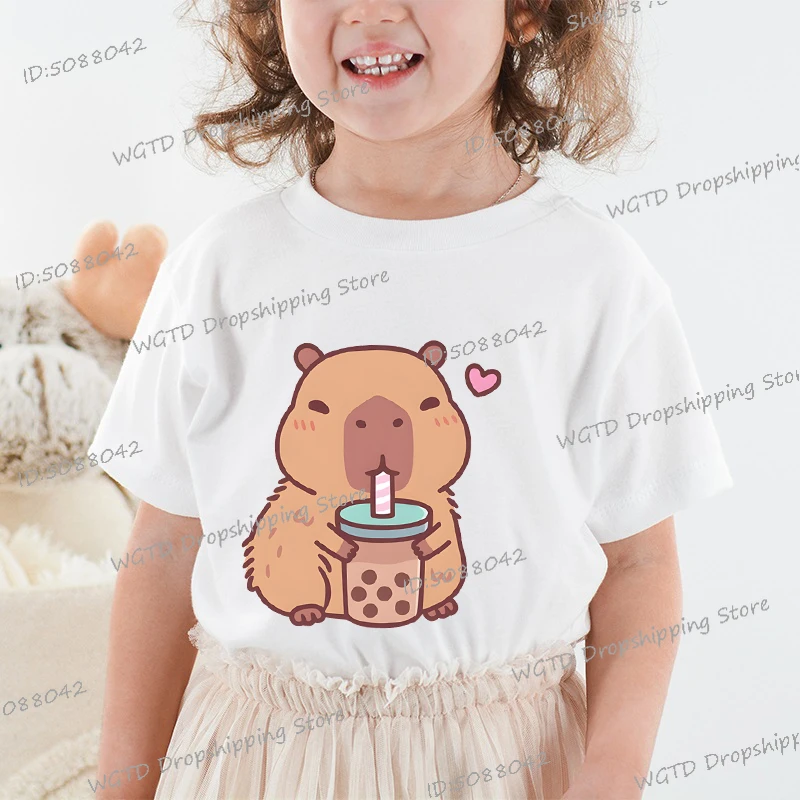 

Children's Clothing Capybara Bobo Tea Graphics T Shirt Short Sleeve Animal Capybara Trend Y2K Tops Casual Boys Girls Tees