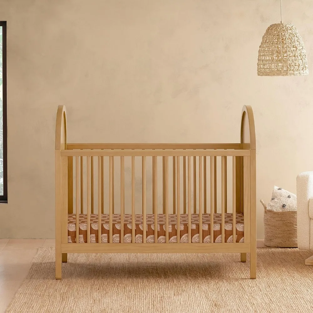 Cane 3-in-1 Convertible Crib with Toddler Bed Conversion Kit in Honey with Natural Cane, Greenguard Gold Certifi