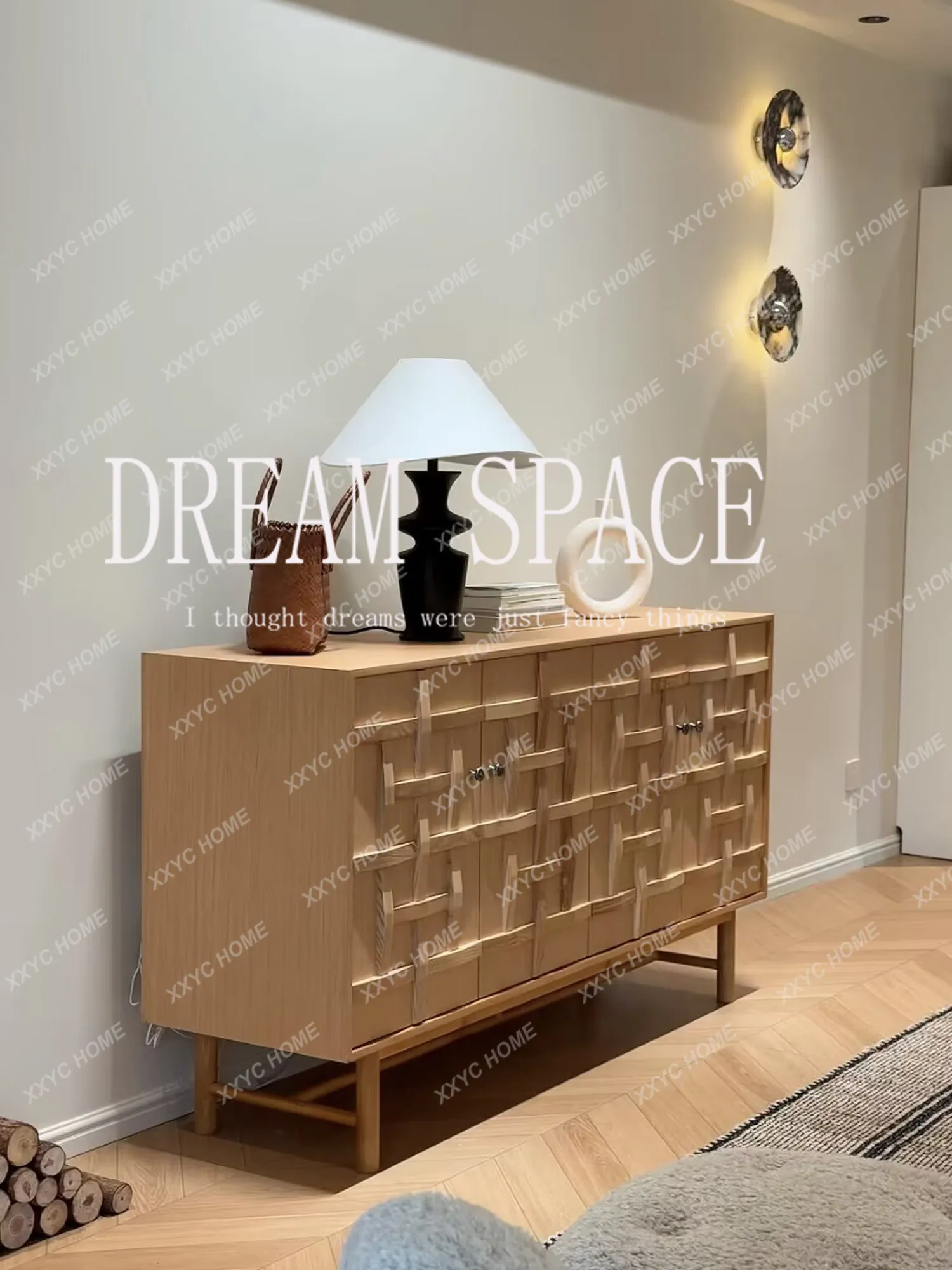 

L Retro Carved Solid Wood Home Storage Cabinet Cream Style Living Room Dining Side Cabinet Wall Storage Cabinet