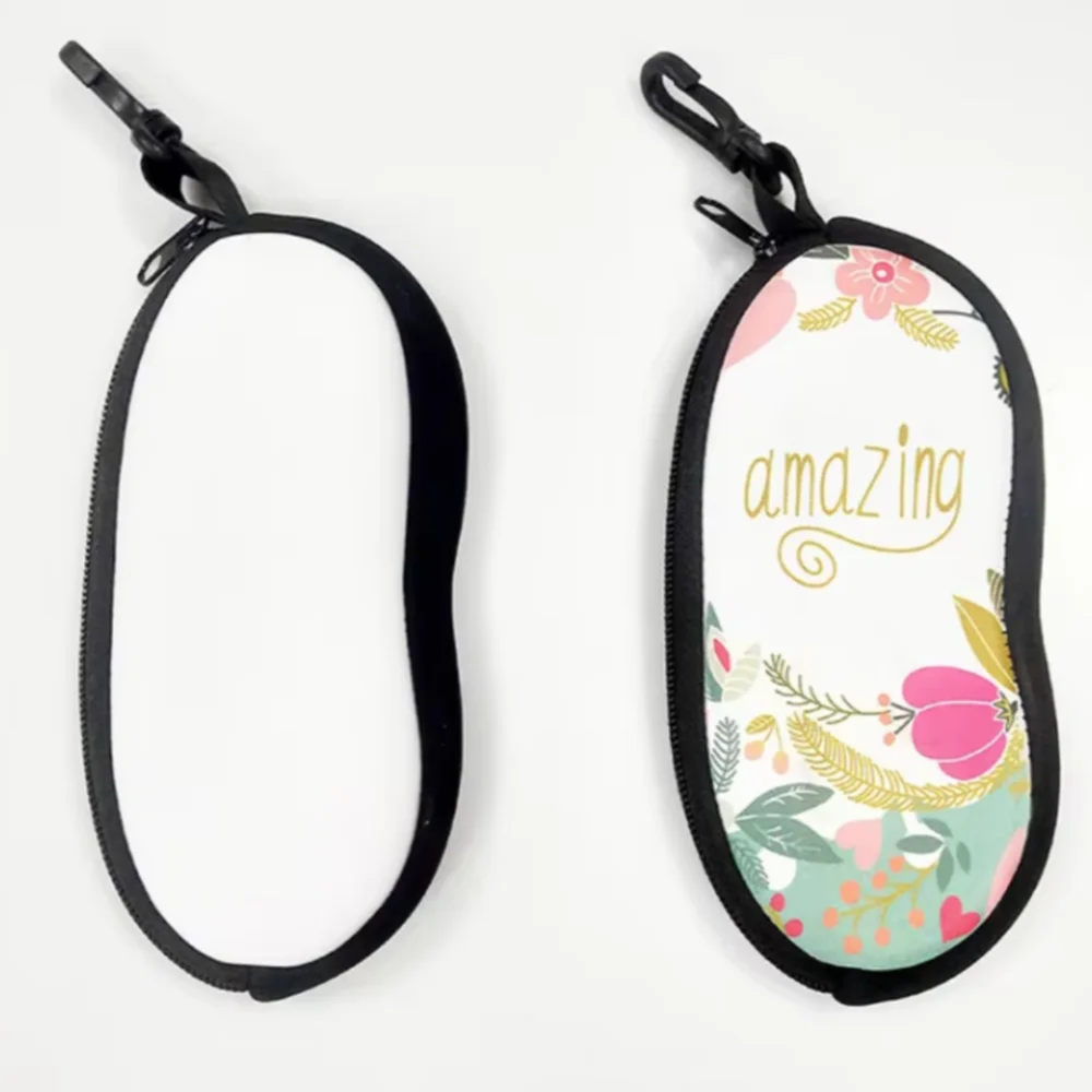 

Thermal Sublimation Protective Glasses Case Diving Material Pouch with Zipper And Snap Hook For Heat Tranfer Print