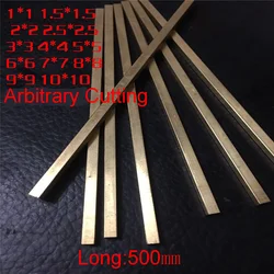 Brass Square Stick Thin Rod Solid Bar 1/1.5/2/2.5/3/4/4.5/5/6/7/8/9/9.5/10/11/12/13/14/15mm Length 500mm