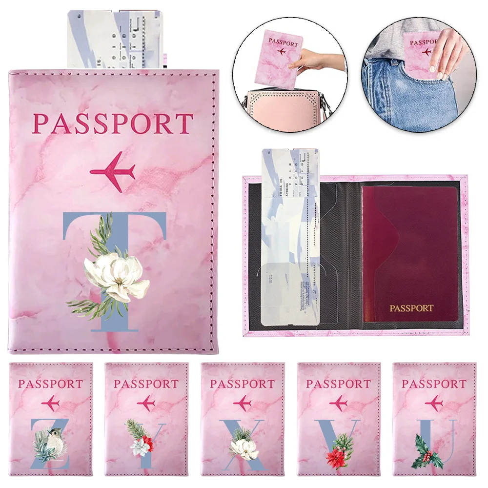 Passport Cover Pink Color Passport Holder Waterproof Travel Passport Case Blue Letter Series Plane Ticket Card Case