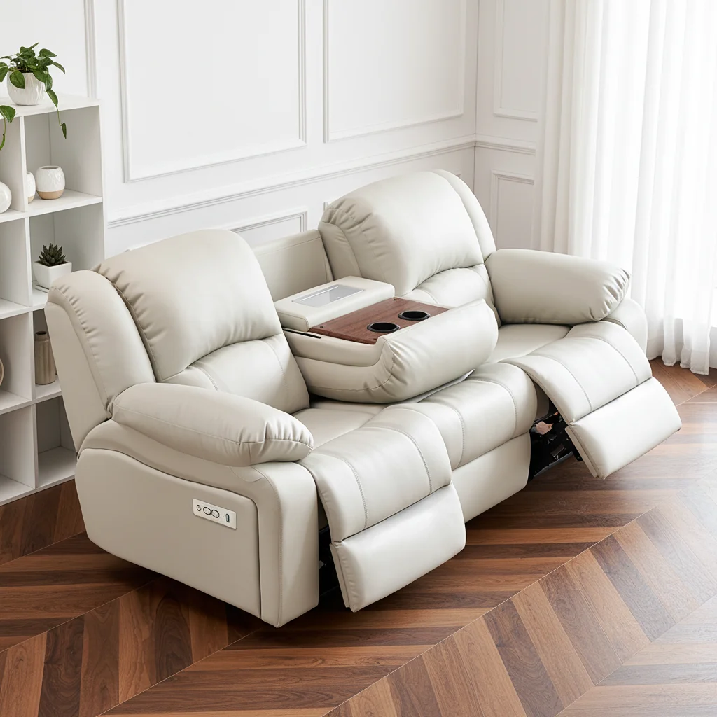

Customization Power Reclining Sofa Modern 3 Seat Light Gray Leather Living Room Furniture With USB Electric Recliner Sofa