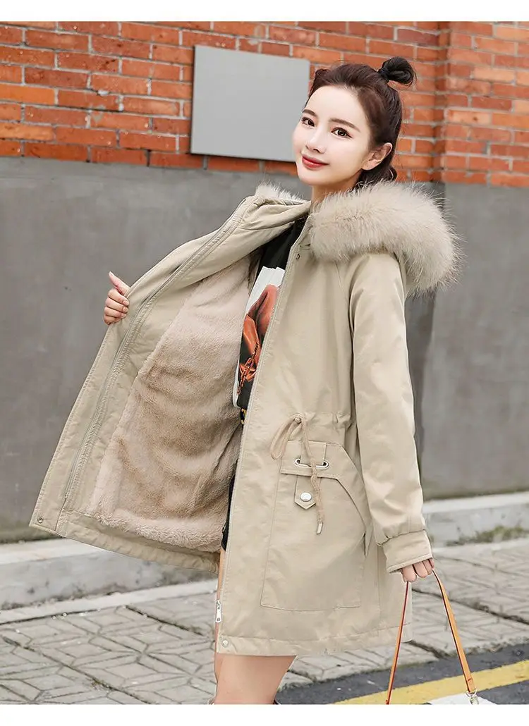 

Women Parkas Fur Collar Hooded Overcoat Woman Warm Thick Wide-waisted Parka Coat Outwear 2024 New Winter Jacket T217