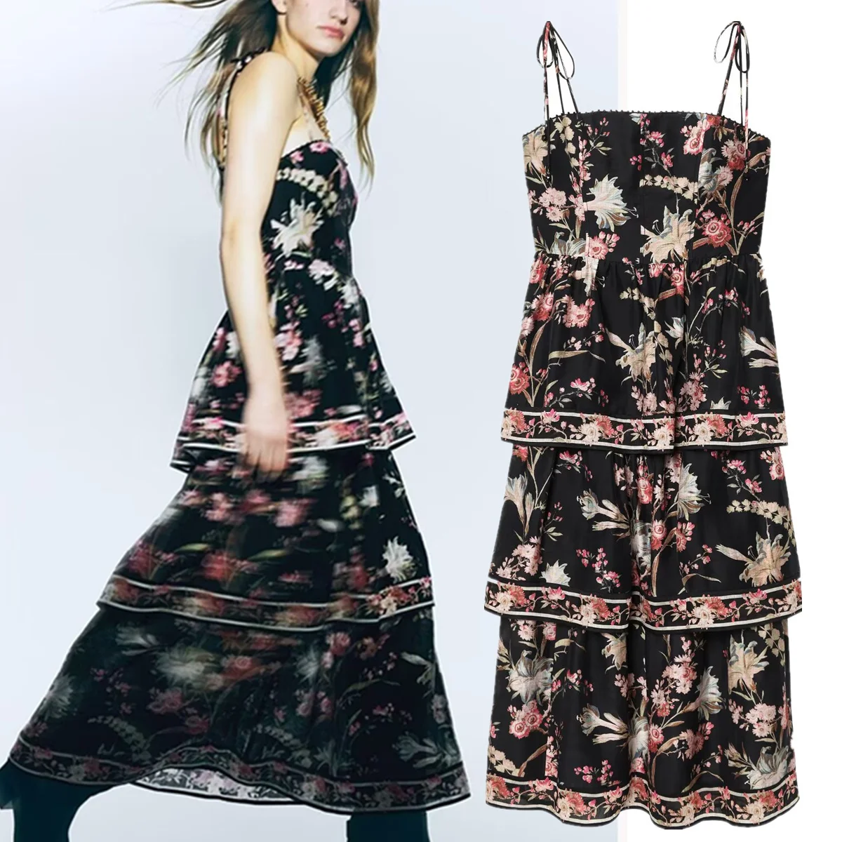 

Jenny&Dave 2026 Summer Spaghetti Strapless Dress Women Fashion Floral Print Dress Elegant Party Dresses Vestidos Womens Dresses