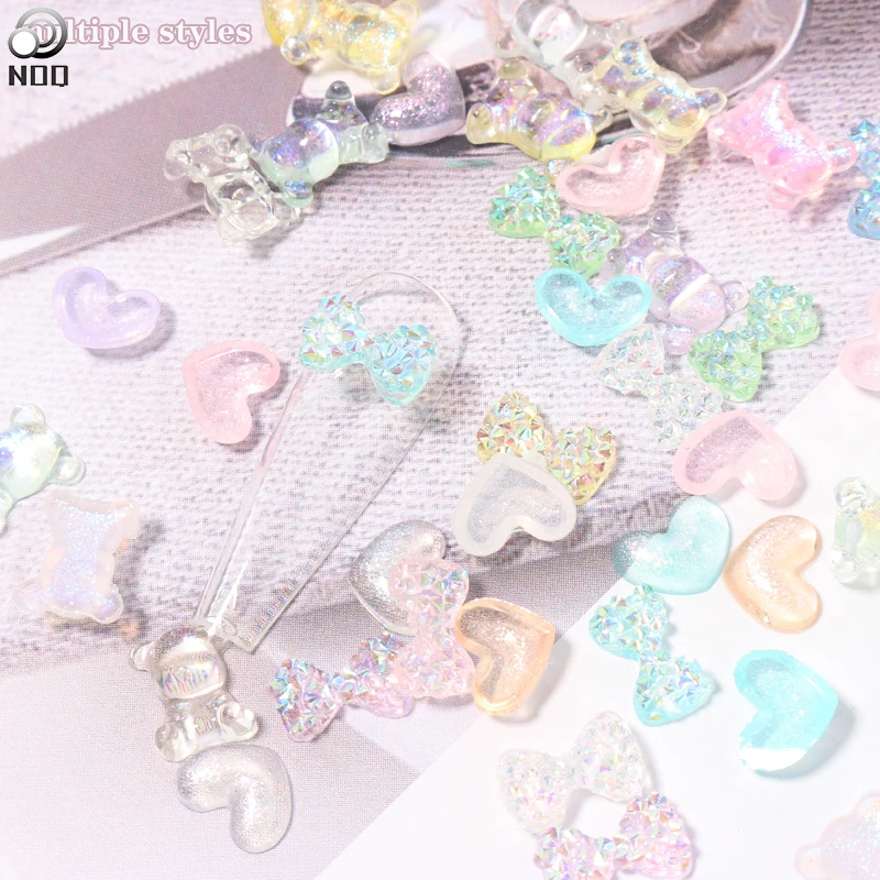 100pcs 3D Peach Heart Nail Rhinestones Discoloration Wedding Heart Decoration Nails Art Diamonds Manicure DIY Luminous Shine