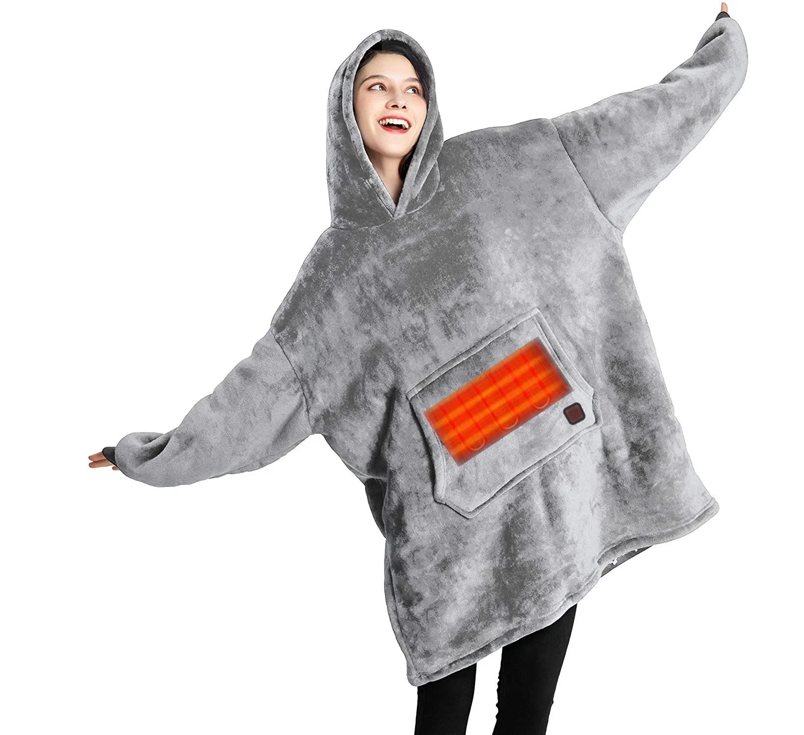 

Electric Oversized Blanket Hoodie Heated Big Wearable Sherpa Fleece Sweatshirt with Hood Pocket and Sleeves Adult