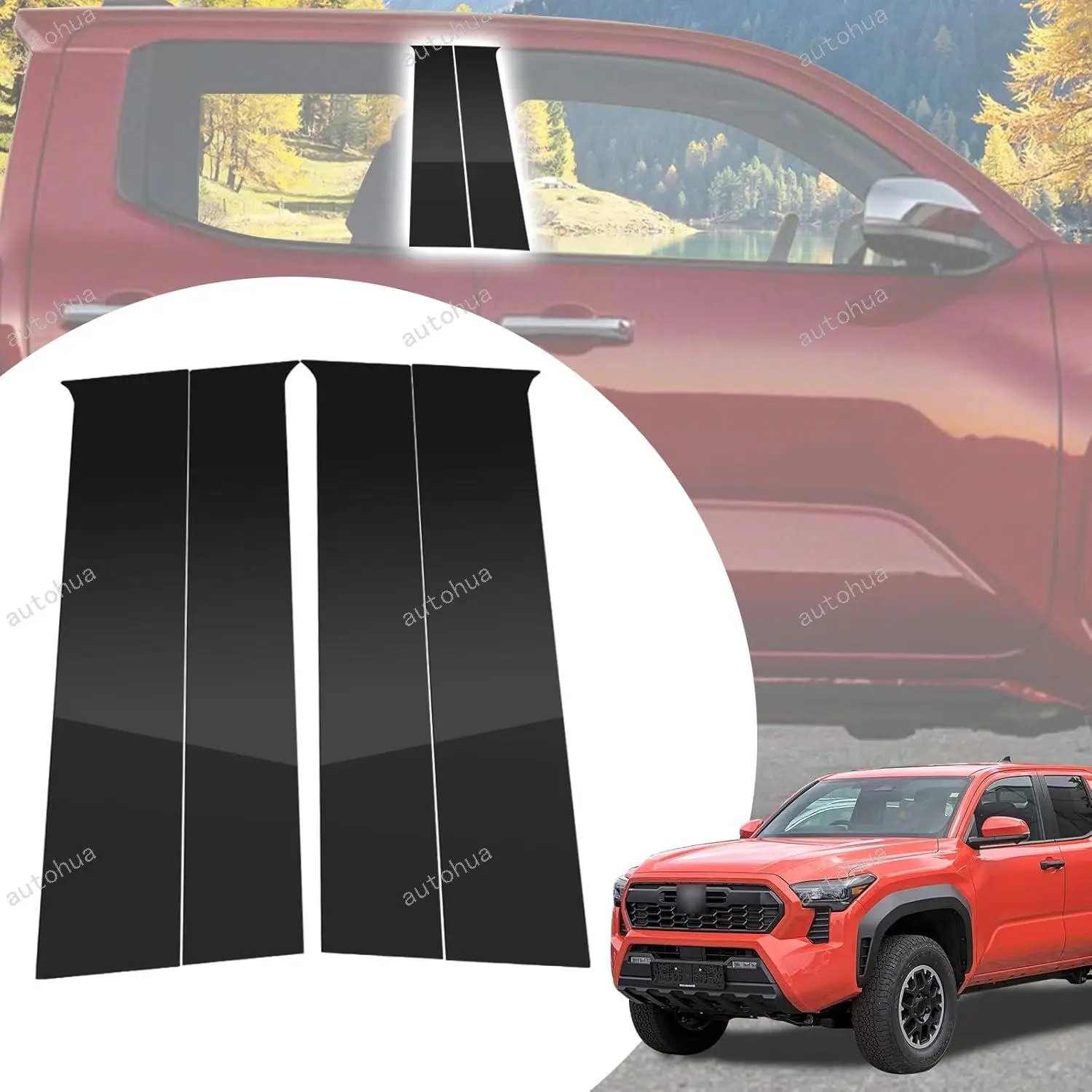 

Door Pillar Post Trim for Toyota Tacoma 2024-2025 Side Door Pillar Anti Scratch Glossy PC Stickers Cover Moldings 6-pcs