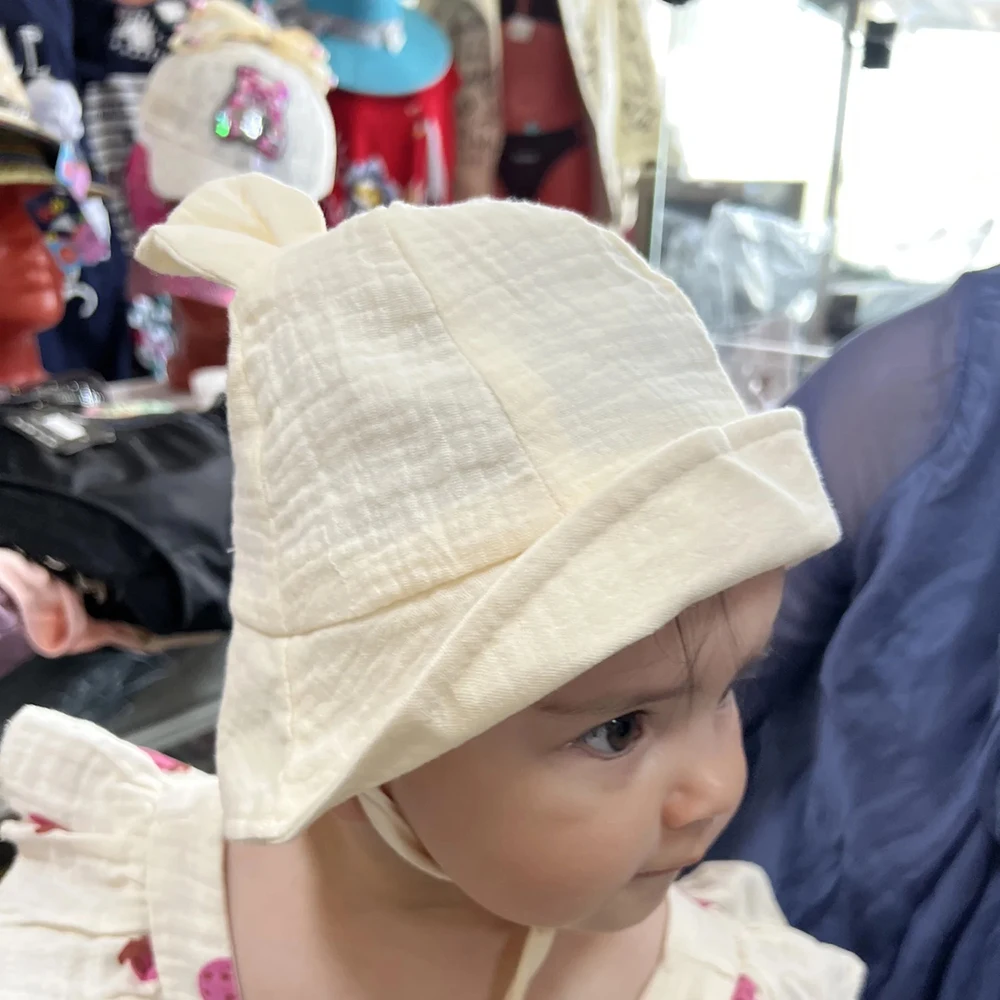 Musselin Baumwolle Baby Hut Sommer Säuglings Kappe Panama für Kinder Weiche Baby Sonnenhüte Mädchen Jungen Eimer Hut Zubehör Kinder 3-12M – Detail 9