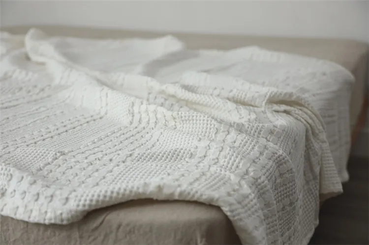 Waffel karierte Baumwoll-Sofa-Einwurf decke, Luft zustand Sommer-Quilt-Decken für Betten, weiches Heim bettdecke, solide Tages decke – Detail 12
