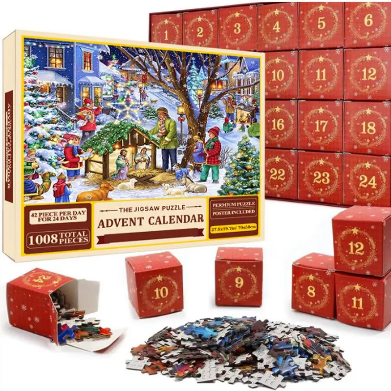 Christmas Advent Puzzle Calendar 2024 Creative Christmas Advent Calendar Adults 1008 Pieces Jigsaw 24 Days Christmas Countdown