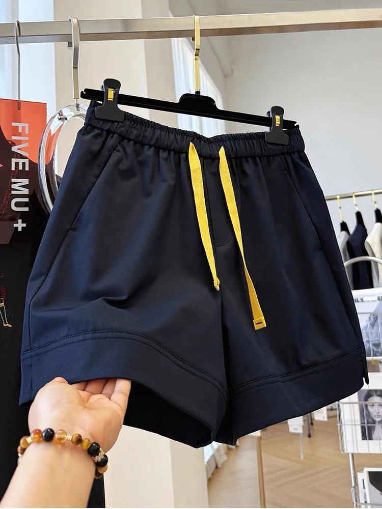 

Женские летние спортивные брюки с высокой талией и шнурком, в стиле колор-блок, укороченные, повседневные, в корейском стиле, с эластичным поясом