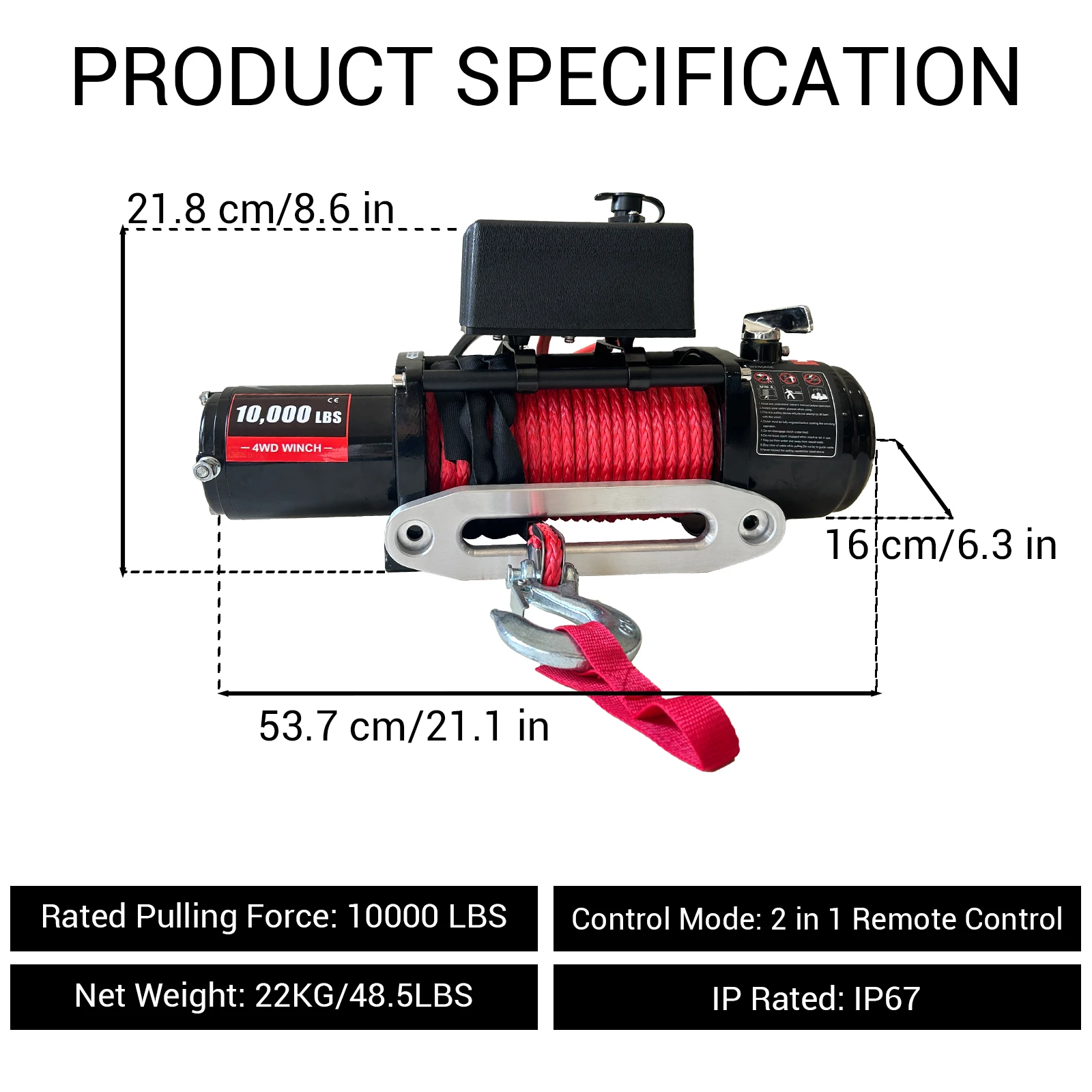 10000 Lbs Load Capacity Electric Winch Kit, 12V Synthetic Rope Winch, Electric Winch With Wireless Handheld Remote Control