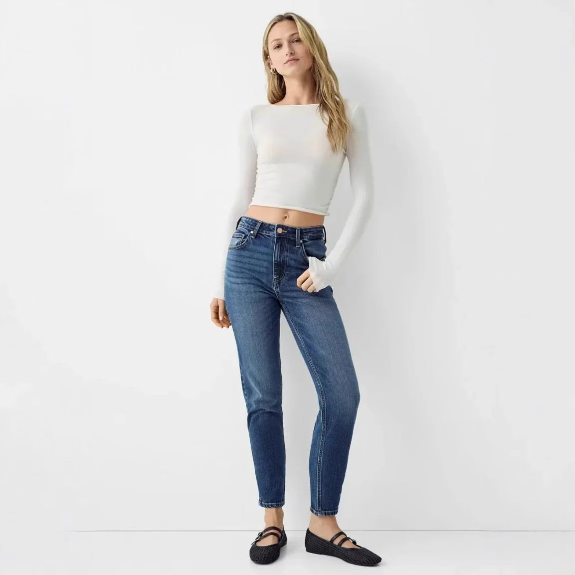 New Simple Washed High-waisted Denim Small Leg Pants.Stylish Skinny Jeans for Women for Spring and Autumn.Casual Pencil Pants