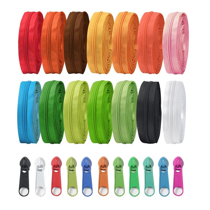 

5 M (5M+ 5pcs Zipper Slider) Long Nylon Coil Zipper Roll In Pull Zip For DIY Sewing Clothing Bags Shoes Garment Accessories