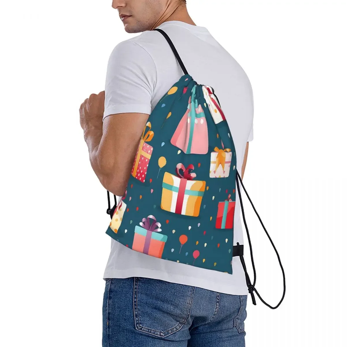 Mochilas con patrón de celebración de fiesta de feliz cumpleaños, bolsas con cordón portátiles, paquete de cordón, bolsa de artículos diversos, bolsa de libros