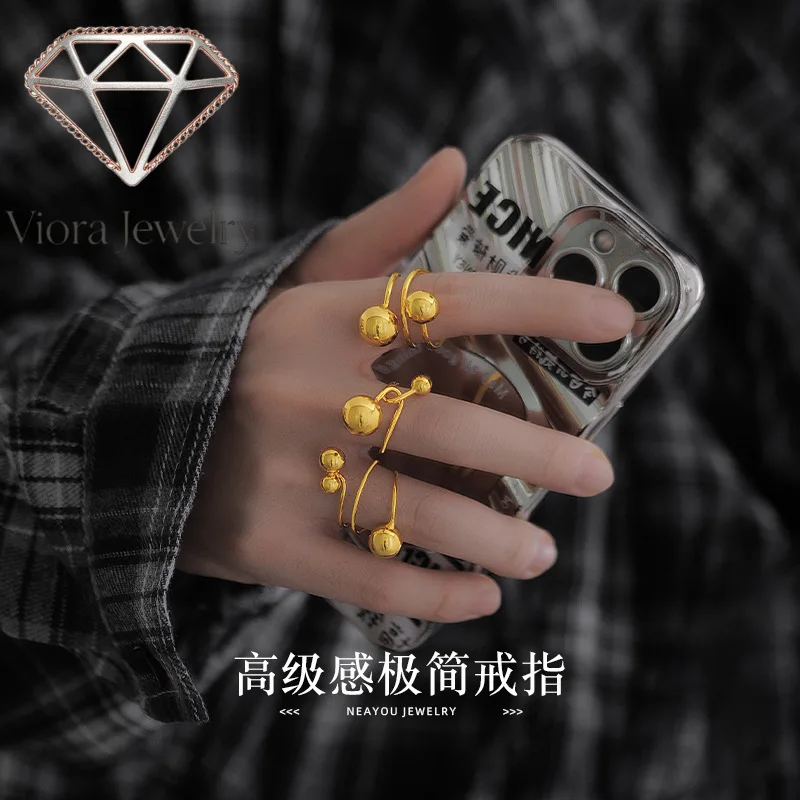 

Viora Jewelry 999924K gold, super simple geometric irregular size ball ring design sense of the ball ring