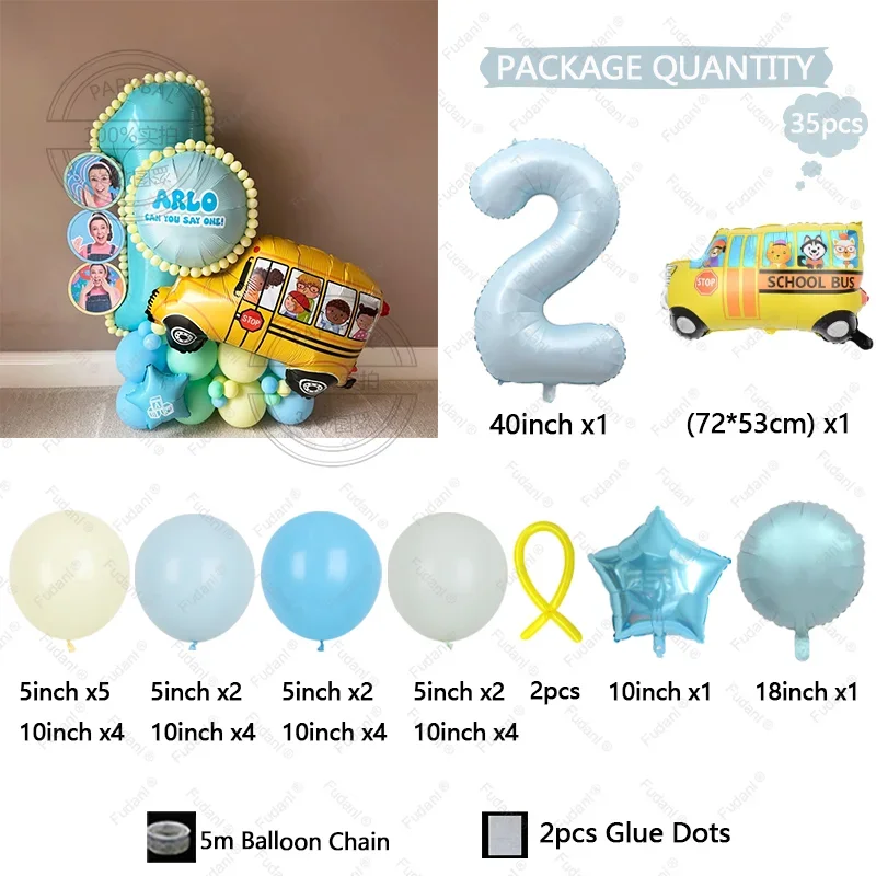 35 قطعة من بالون حافلة العودة إلى المدرسة، مجموعة بالونات عيد ميلاد للأطفال باللون الأزرق، لوازم مهرجان السيارات على شكل حيوانات كرتونية لتزيين الحفلات