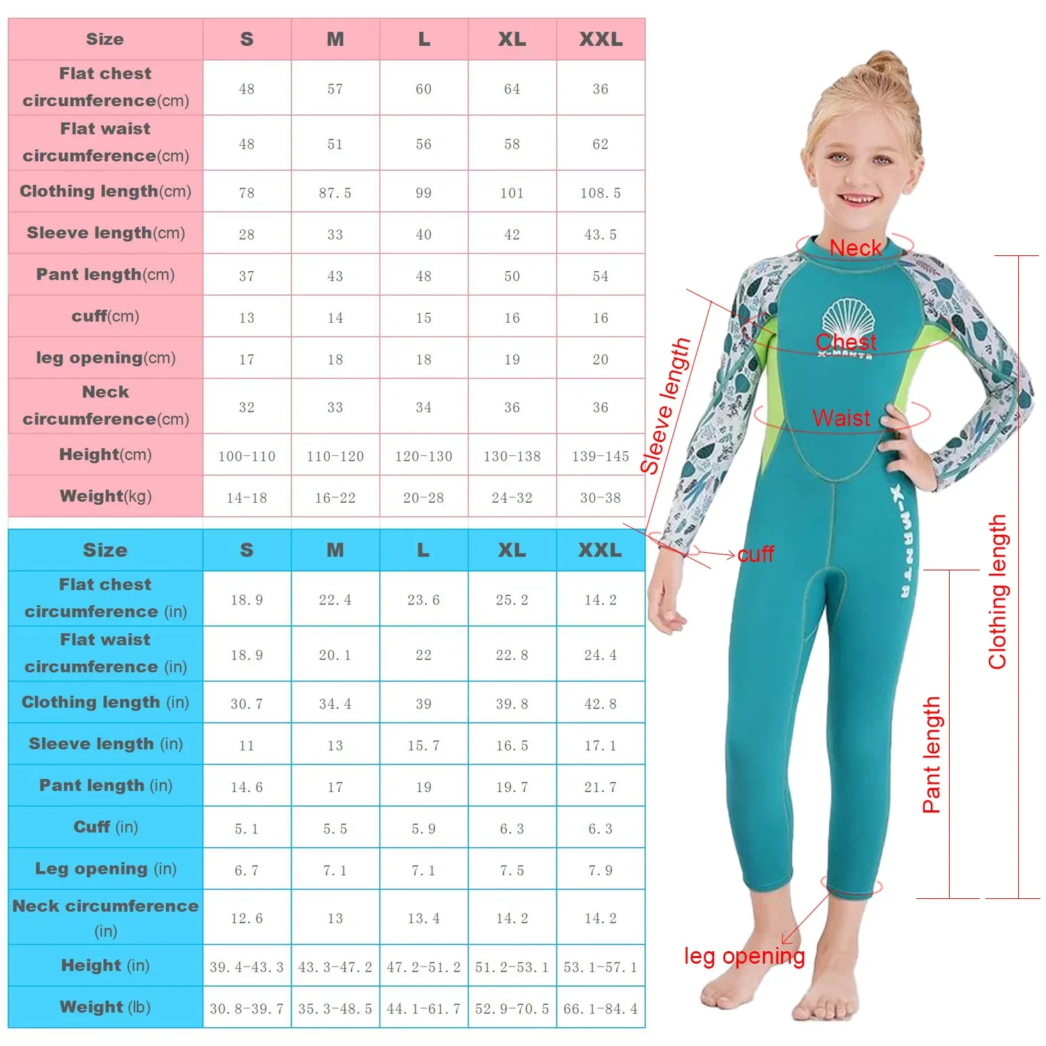 girls wetsuit diving suit 2.5MM neoprene swimsuit long sleeve surfing jellyfish clothing swimwear for cold water