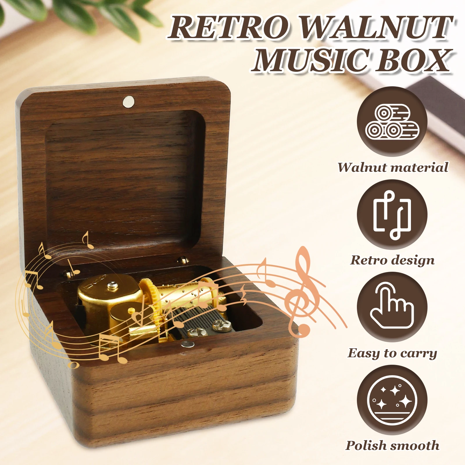 Wood Sound Box Walnut Wood Music Box Vintage Music Box Case Compact Wind up Musical Box Portable Musical Box for Friends