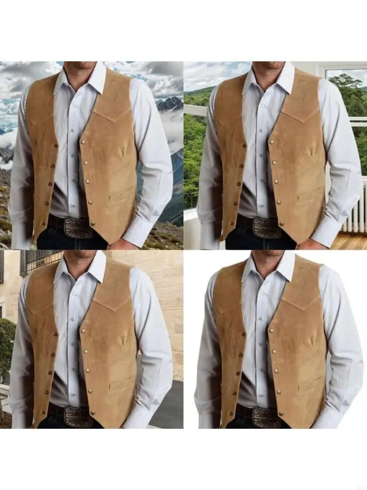 Western Cowboy Dress Vest Waistcoat Casual Fit Suit Vest with Pockets