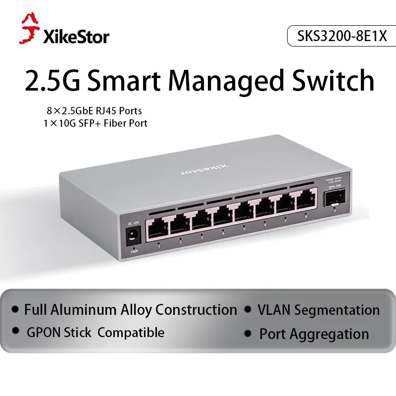 

XikeStor Managed Network Switch with 8*2.5G RJ45 & 1*10G SFP+ Support VLAN Division/Link Aggregation