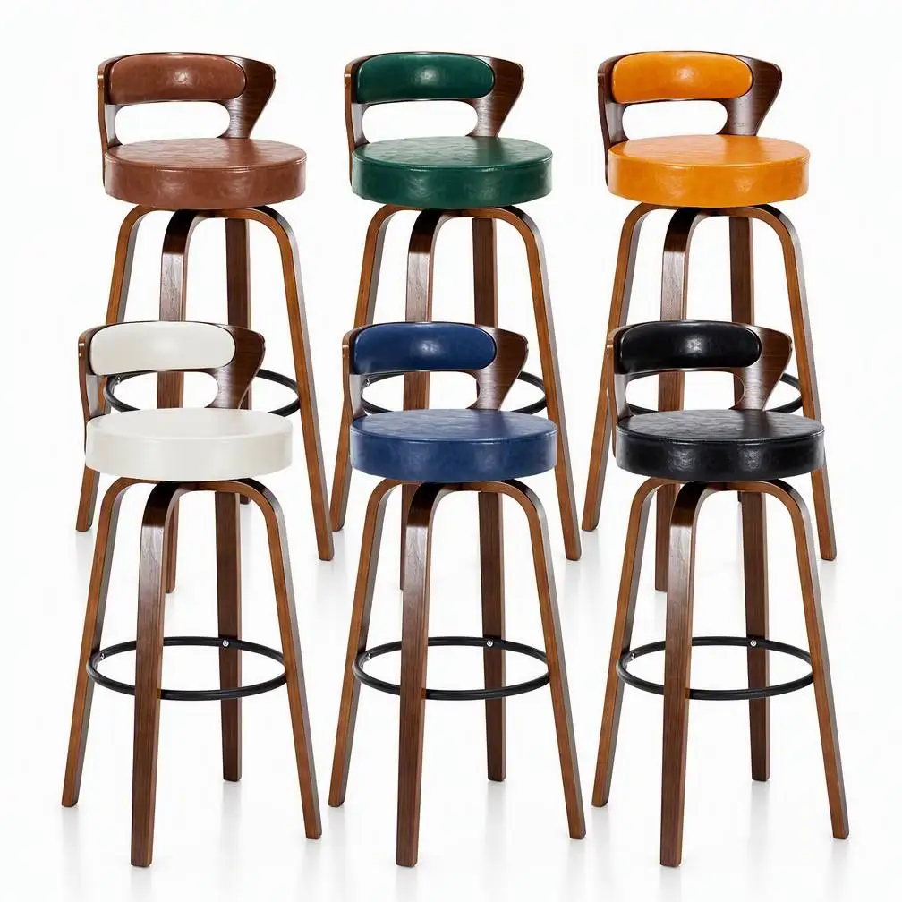 new Swivel Bar Stools Set of 3 Bentwood PU Leather Chair w/ Back & Footrest for Kitchen Island Bar Cafe Dining, Customized