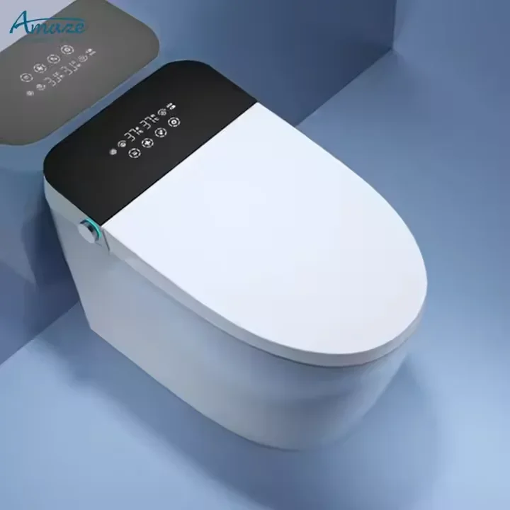 AMAZE Modern Automatic Black Ceramic Elongated Smart Toilet Bowl With S-Trap Electric Remote Control Bidet WC And Toilet